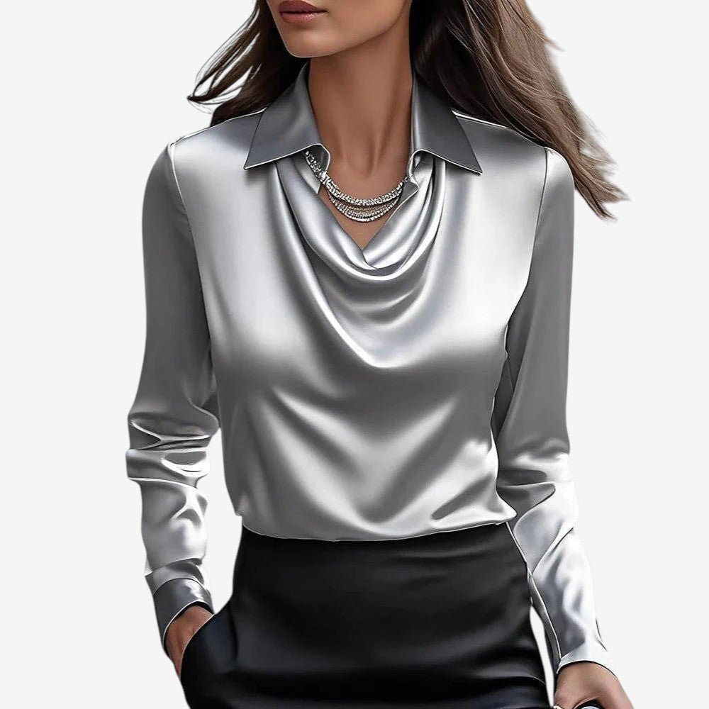 Sylvie | Luxurious, Shiny Blouse with Pleated Collar