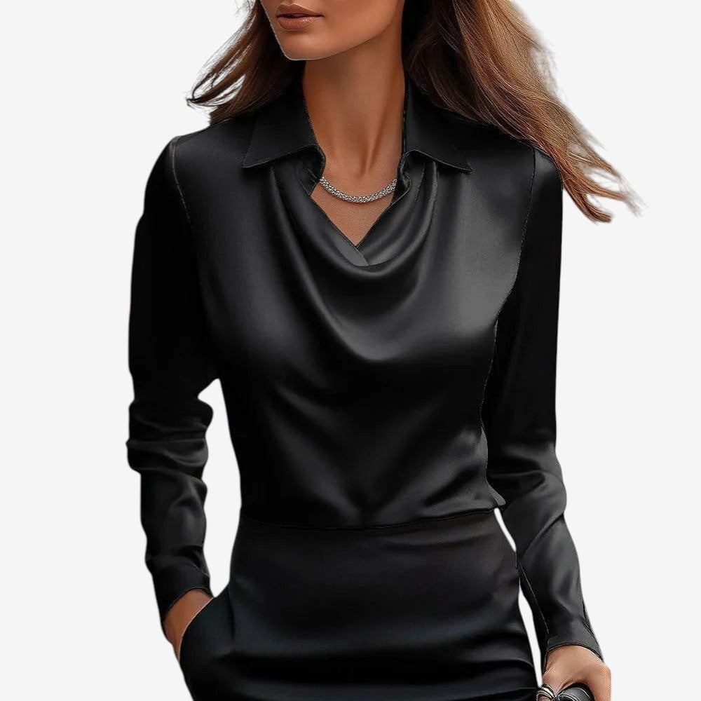 Sylvie | Luxurious, Shiny Blouse with Pleated Collar
