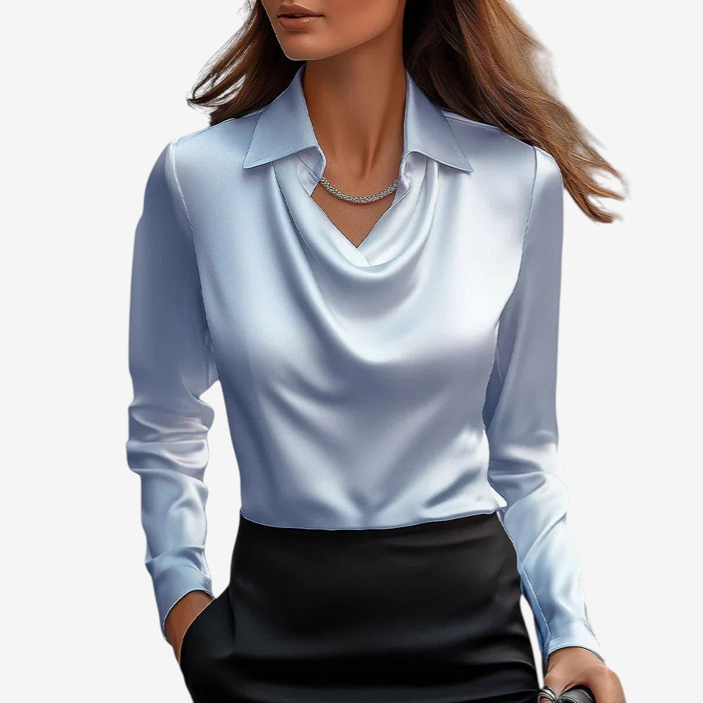 Sylvie | Luxurious, Shiny Blouse with Pleated Collar