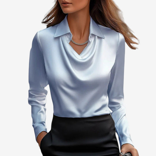 Sylvie | Luxurious, Shiny Blouse with Pleated Collar
