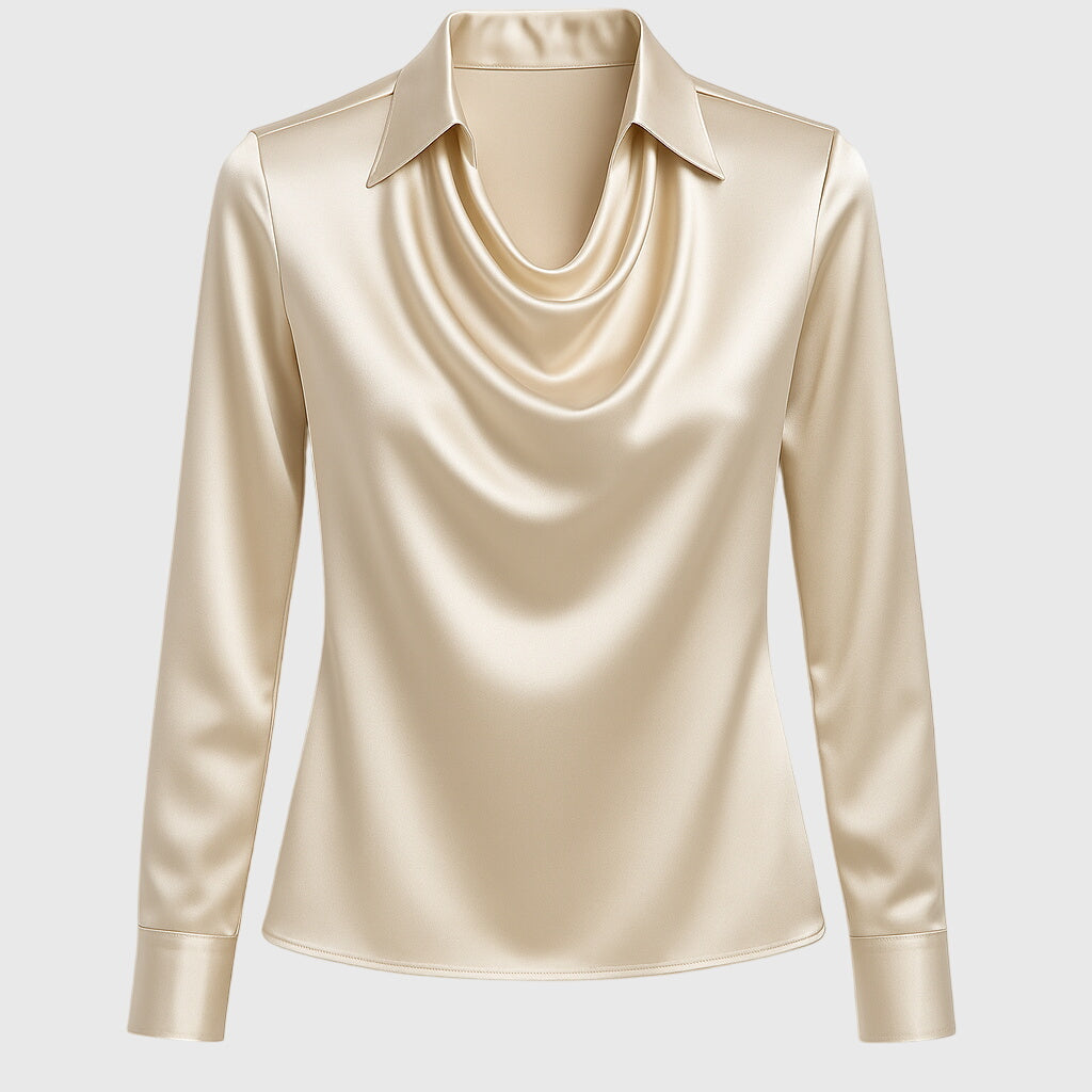 Sylvie | Luxurious, Shiny Blouse with Pleated Collar