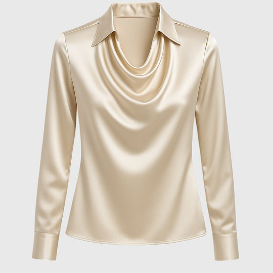 Sylvie | Luxurious, Shiny Blouse with Pleated Collar